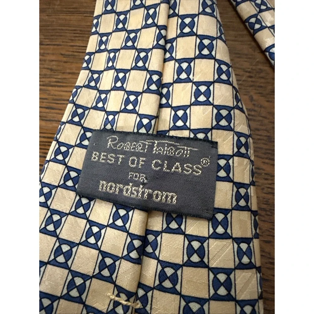 Robert Talbott Best of Class Nordstrom‎ Silk Tie Blue Cream Geometric Hand Sewn